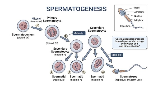 Spermatogenesis infographic illustration isolated on transparent background showing male germ cell development