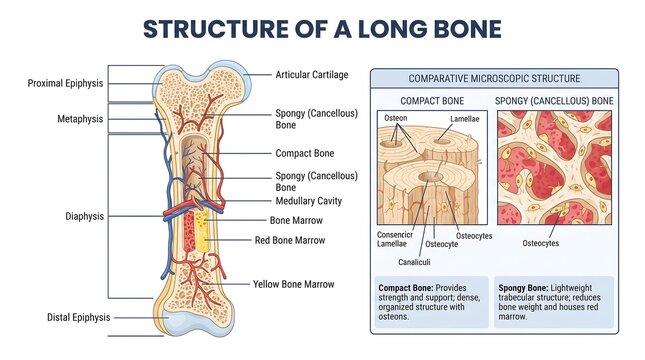Long bone structure diagram infographic isolated on transparent background