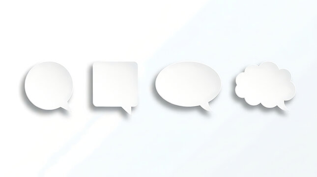 Set of four different white speech bubbles isolated on white background