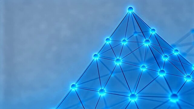 Blue glowing network structure with nodes and lines forming geometric shapes