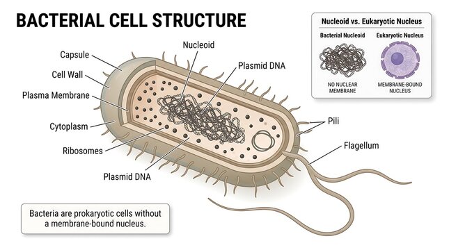 Bacterial cell structure diagram vector illustration isolated on white background