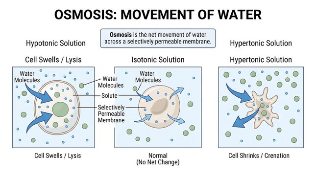 Osmosis water movement cell biology diagram illustration isolated on transparent background