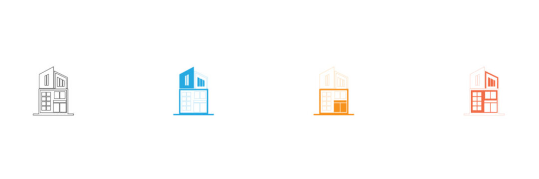 Four simple house illustrations in different colors on a plain white background