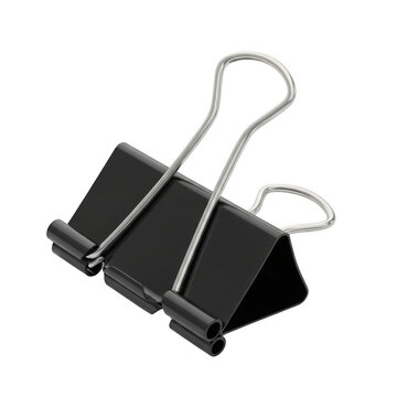 Black binder clip isolated on white background for office document organization and stationery