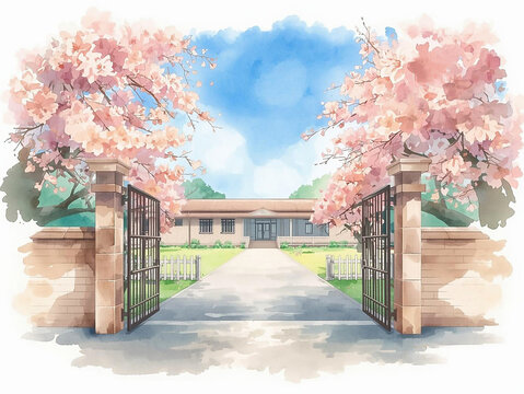 桜咲く春の学校の正門