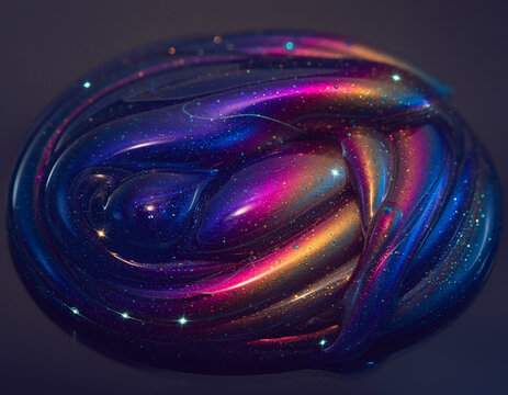 Heavy Glowing Cosmic Drop Falling into Nebula Stardust Liquid Splash
