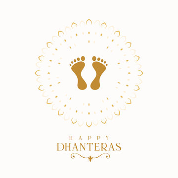 sacred footprints on circular mandala frame for indian festival dhanteras celebraiton