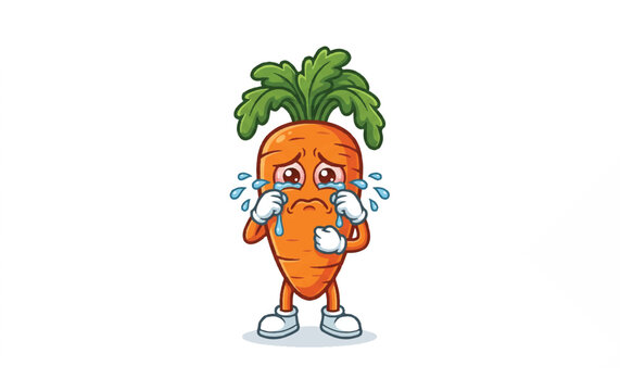 Cute cartoon carrot character crying with tears.