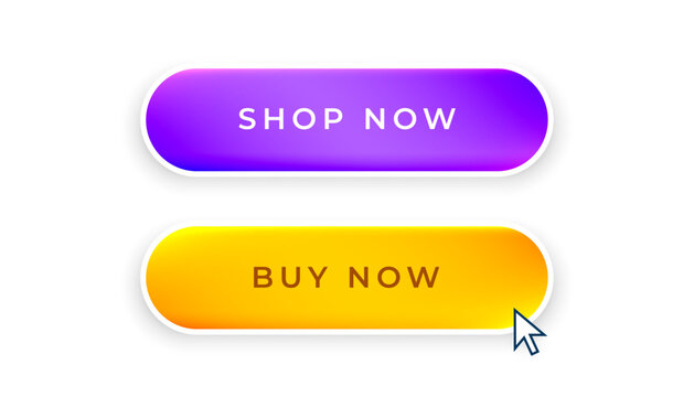 3d web shop and buy now button in purple yellow