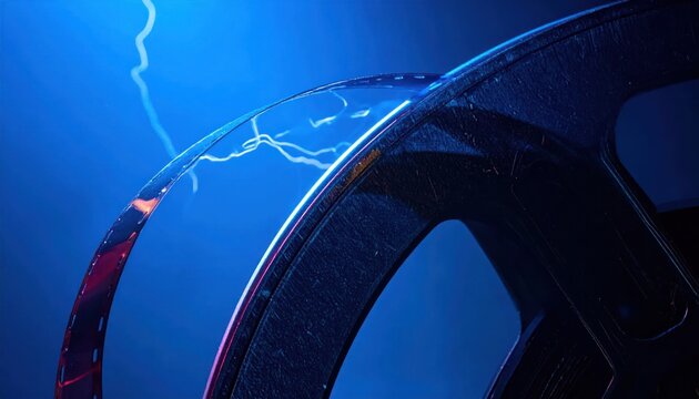 Close up movie reel with electrical discharge.