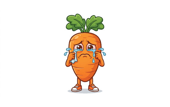 Cute cartoon carrot character with tears and shoes.