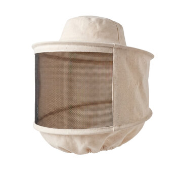Cotton beekeeping veil with mesh face guard isolated PNG cutout