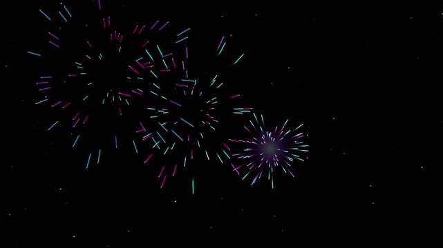 Colorful fireworks exploding in a dark night sky with stars celebration holiday 4k video.