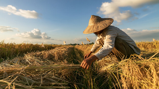 Agronomist Marking a Gap Between Straw Windrows