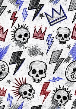Rebellious Echoes: Skulls, Crowns, and Lightning Bolts