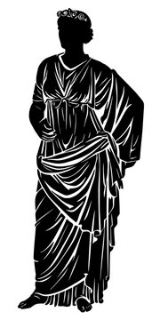 Black silhouette of Greco‑Roman figure in draped attire, bold vector design symbolizing classical art, history, and cultural heritage.