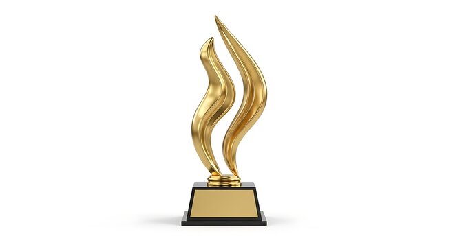 Golden Flame Shaped Trophy Symbolizing Achievement and Recognition on a White Background - Elegant Award for Success and Excellence for Corporate Events