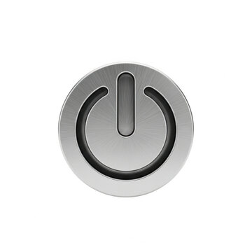 Silver metallic power button icon isolated on a transparent background