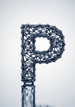 Abstract 'P' Molecule 3D Render: Cool Blue Lattice, Subtle Reflection
