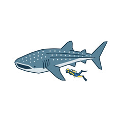 Obraz premium Whale Shark and Diver Underwater Illustration