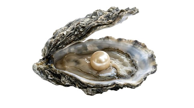 Open seashell with pearl Isolated on Transparent background