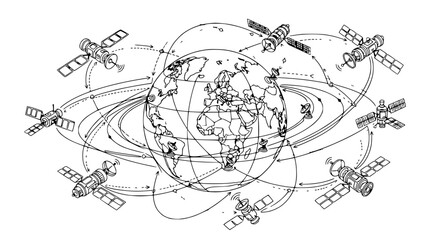 Obraz premium Global Satellite Navigation System Orbiting Earth, Technology Concept