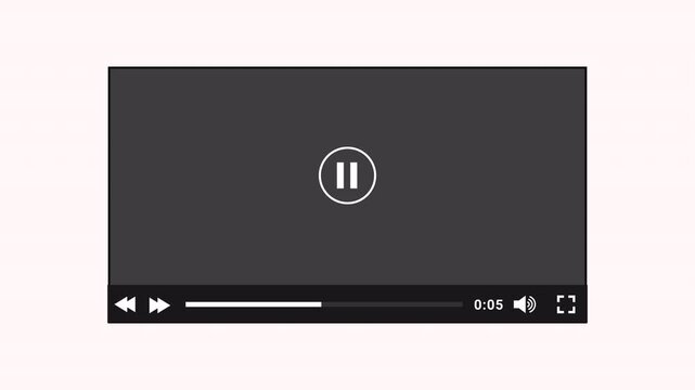 Multimedia screen player interface animation on transparent background, video media screen interface animated in 4k.