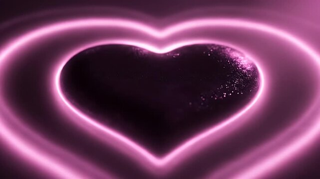 Glowing Neon Pink Heart Emblem Radiating A Soft Double Ring Light In A Dark Velvet Background