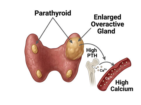 Enlarged overactive parathyroid gland causing high calcium isolated on transparent background
