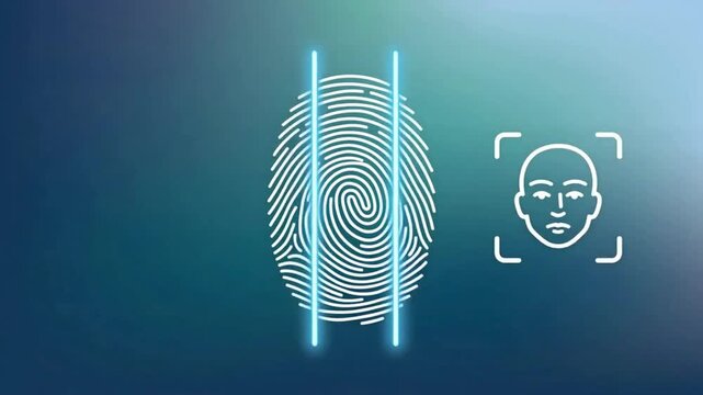 Biometric security concept with fingerprint and face scan icons, animated motion graphic
