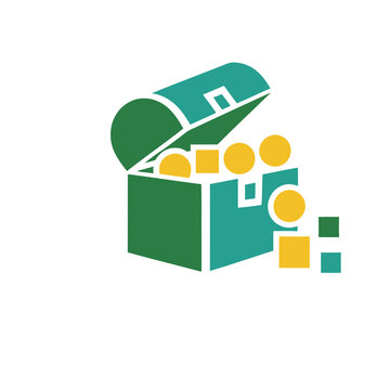 Treasure chest with coins and squares