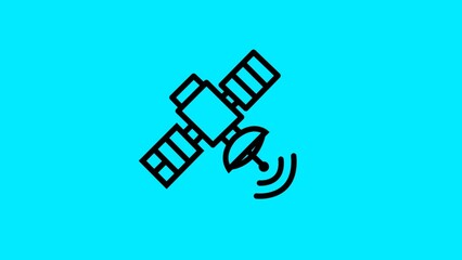 Orbiting satellite vector line icon for communication and space tech © Image Studio