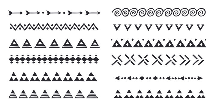Black and white tribal borders pattern on a white background