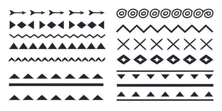 Black and white geometric borders create a tribal inspired vector pattern