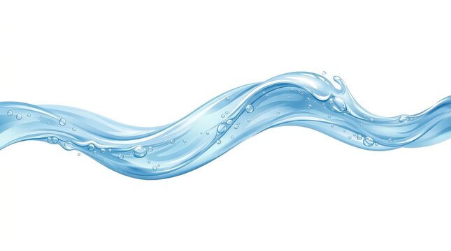 Blue Water Wave Splash with Air Bubbles Isolated on White Background, Vector Illustration for Freshness and Purity Concepts