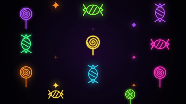 Neon Candy Icons Arranged In Grid Pattern