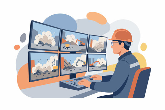 Mining Operator Monitoring Excavation via Control Room Screens