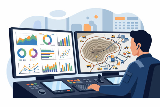 Mining Operator Monitoring Digital Dashboard and Open Pit Site Map