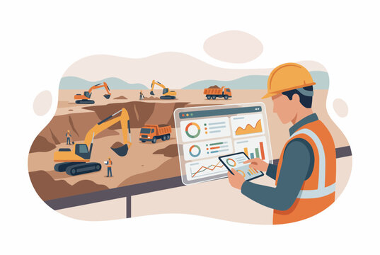 Mining operator monitoring open pit site with digital dashboard