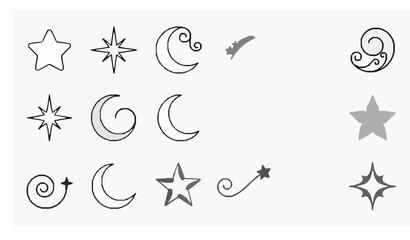 Obraz premium Hand Drawn Stars Sparkles and Whimsical Swirl Celestial Vector Elements