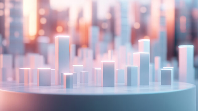 Abstract 3D bar chart data visualization and modern urban model design