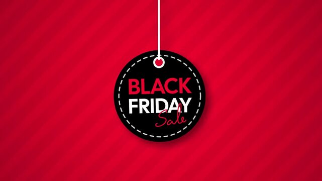 Eye catching Black Friday Discount Tag on a Bold Red Striped Background for Retail Promotions