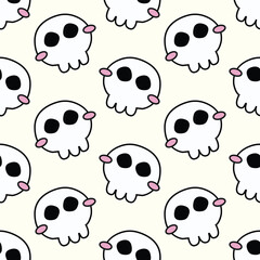 Obraz premium Cute Kawaii Skull Seamless Pattern for Halloween Textile and Wallpaper Design