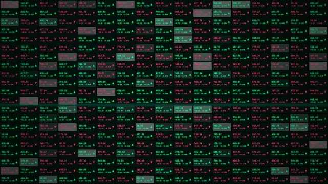 Stock Market Data Grid Background With Pulsing Green Red Cells
