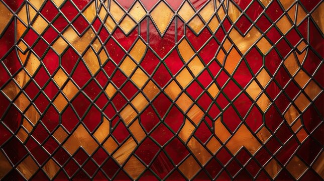Abstract geometric pattern with red and orange diamond grid shapes