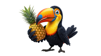 Fototapeta premium Contemporary abstract 3D visual art showcasing Toucan bird holding pineapple is designed for commercial marketing backdrop