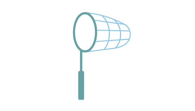 Teal butterfly net illustration isolated on plain white background representing catch, collect, and explore concepts.