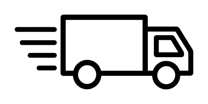 Delivery truck icon with motion lines, logistics transport symbol for shipping, cargo, freight and commerce design