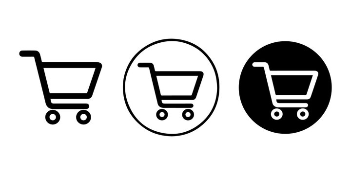 Shopping cart icon set in outline, circle and filled styles for ecommerce, retail, checkout and business design