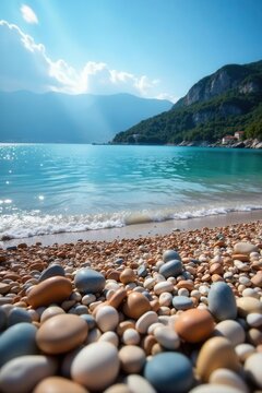 Scattered pebbles on Budva Riviera beach, Montenegro , beach, detail, natural